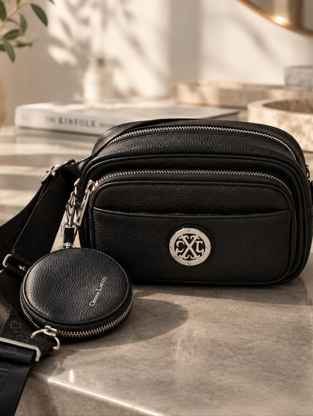 Christian Lacroix Black Leather Belt Bag with Removable Coin Pouch